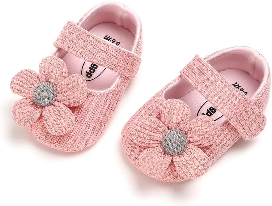 Baby Girls Mary Jane Flats with Bowknot Floral Princess Wedding Dress Shoes Soft Newborn Infant Crib First Walkers Prewalker