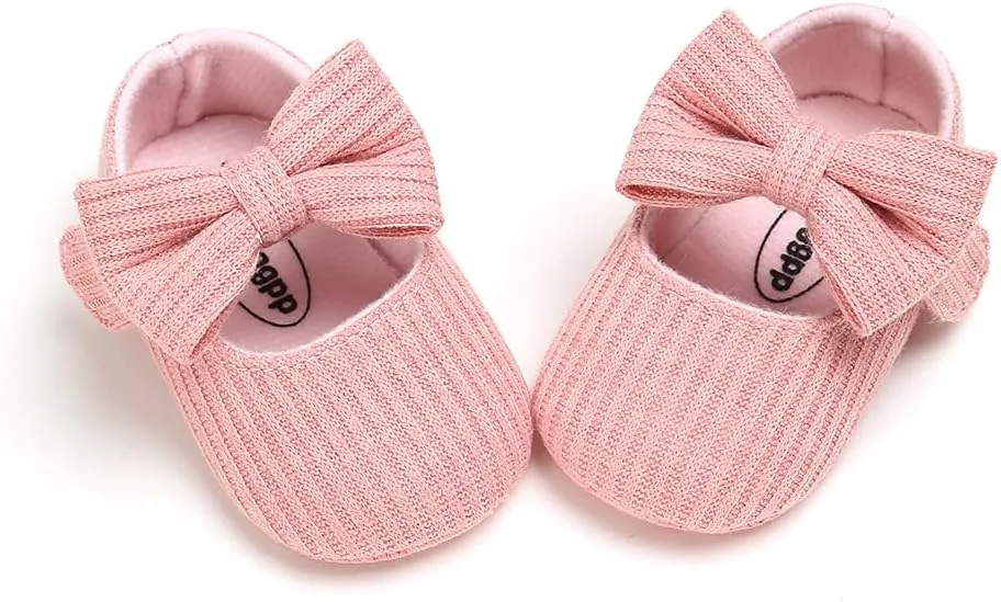 Baby Girls Mary Jane Flats with Bowknot Floral Princess Wedding Dress Shoes Soft Newborn Infant Crib First Walkers Prewalker