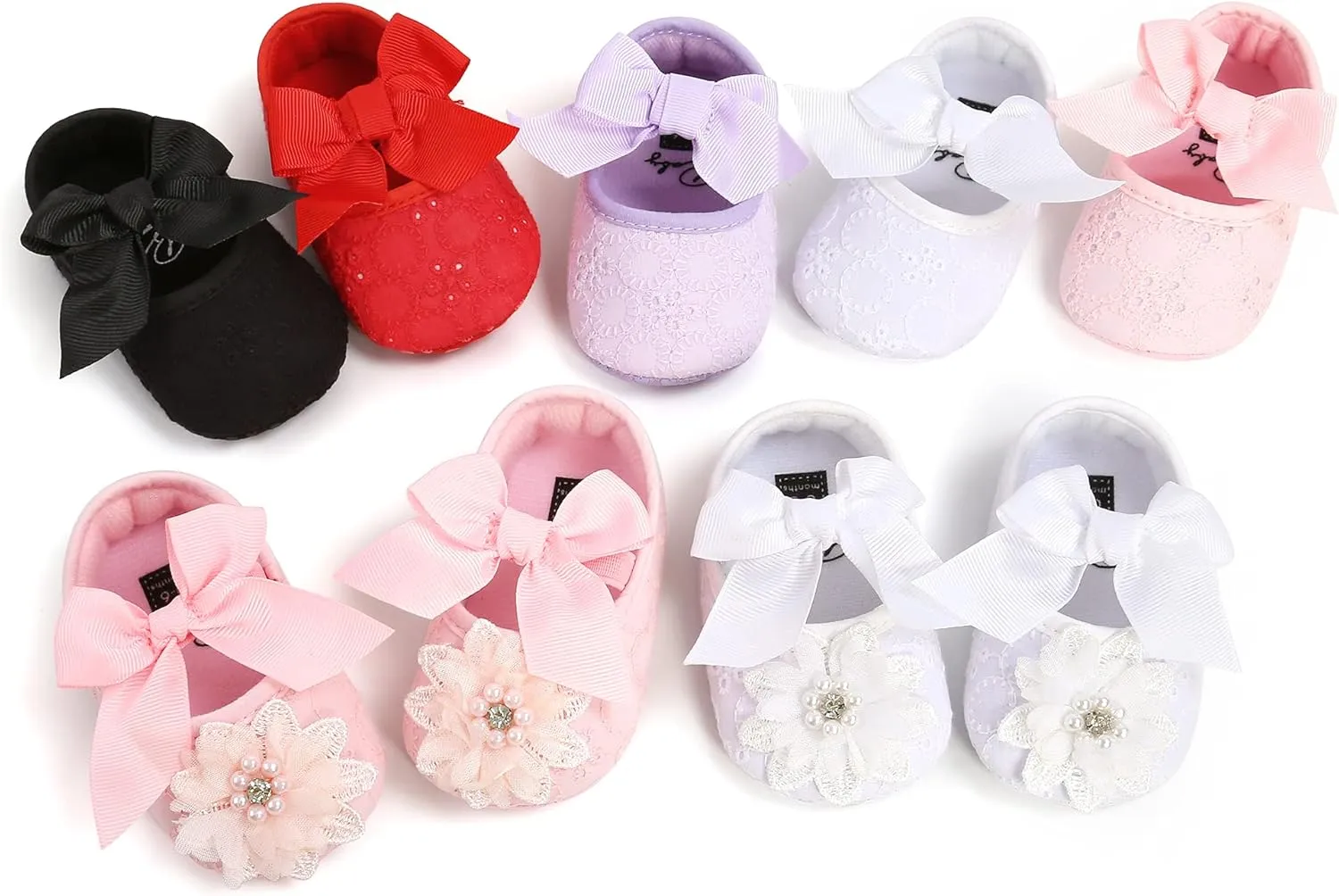 Baby Girls Mary Jane Flats with Bowknot Floral Princess Wedding Dress Shoes Soft Newborn Infant Crib First Walkers Prewalker