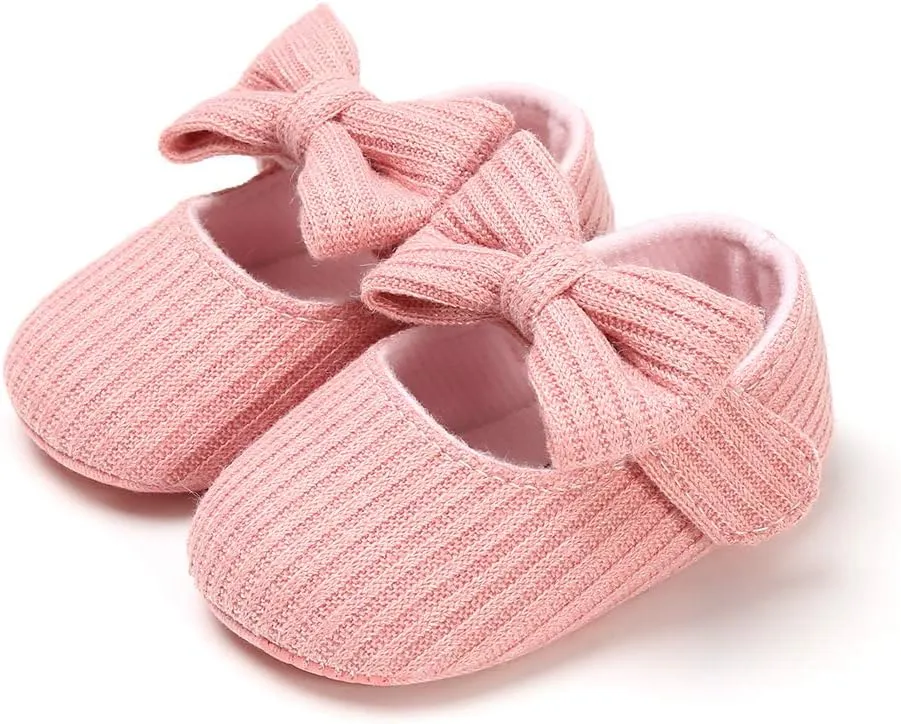 Baby Girls Mary Jane Flats with Bowknot Floral Princess Wedding Dress Shoes Soft Newborn Infant Crib First Walkers Prewalker