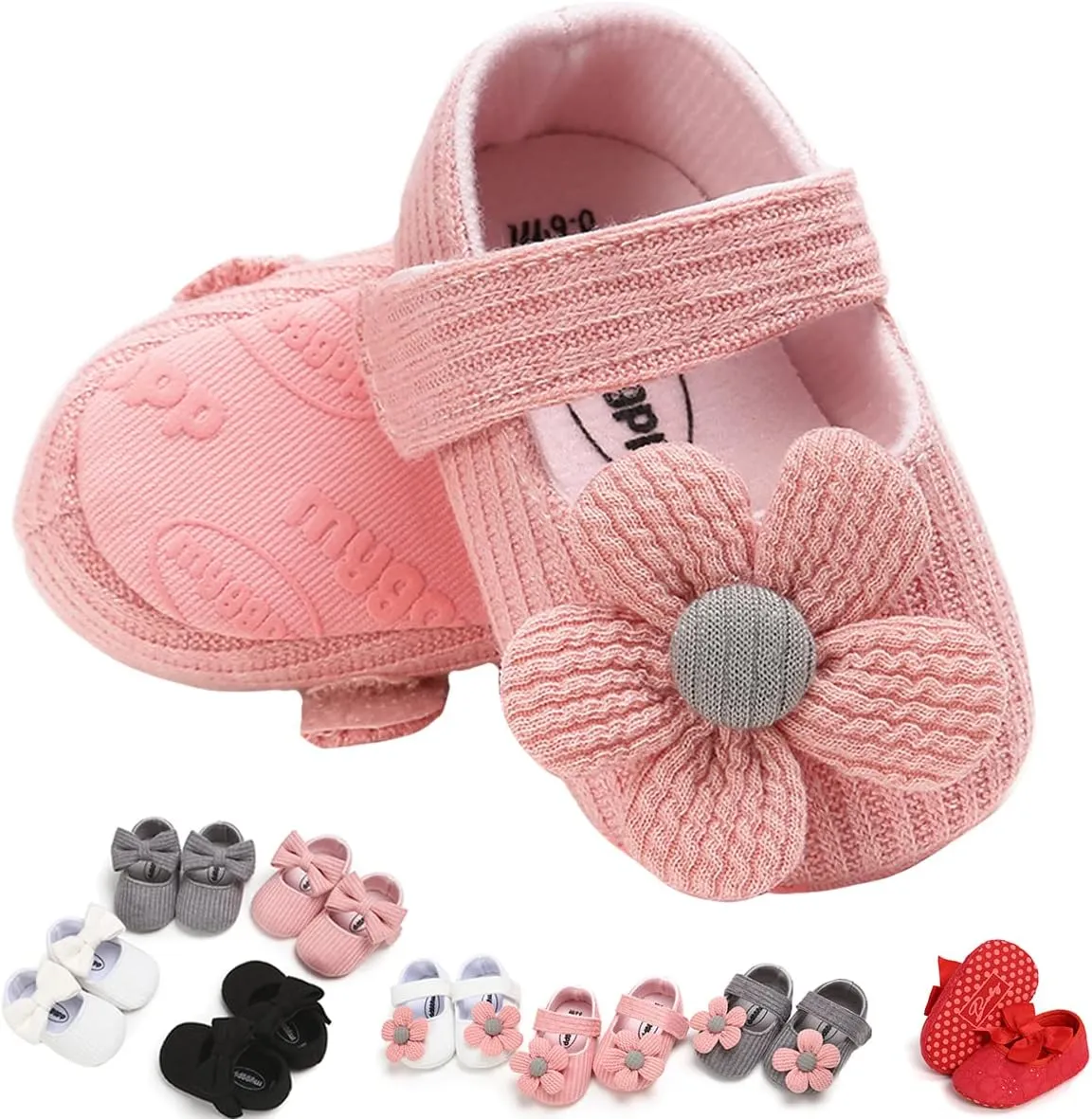 Baby Girls Mary Jane Flats with Bowknot Floral Princess Wedding Dress Shoes Soft Newborn Infant Crib First Walkers Prewalker