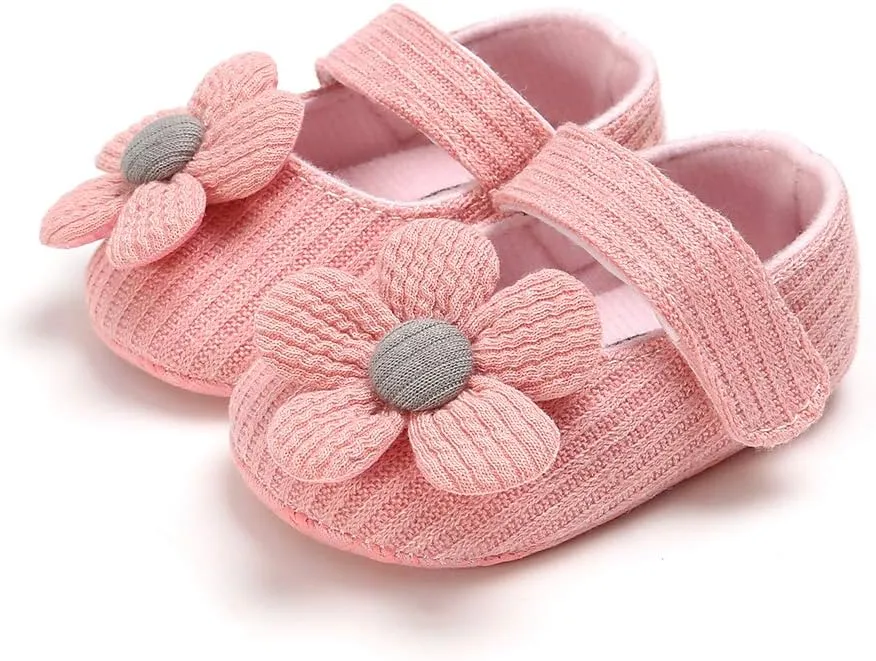 Baby Girls Mary Jane Flats with Bowknot Floral Princess Wedding Dress Shoes Soft Newborn Infant Crib First Walkers Prewalker