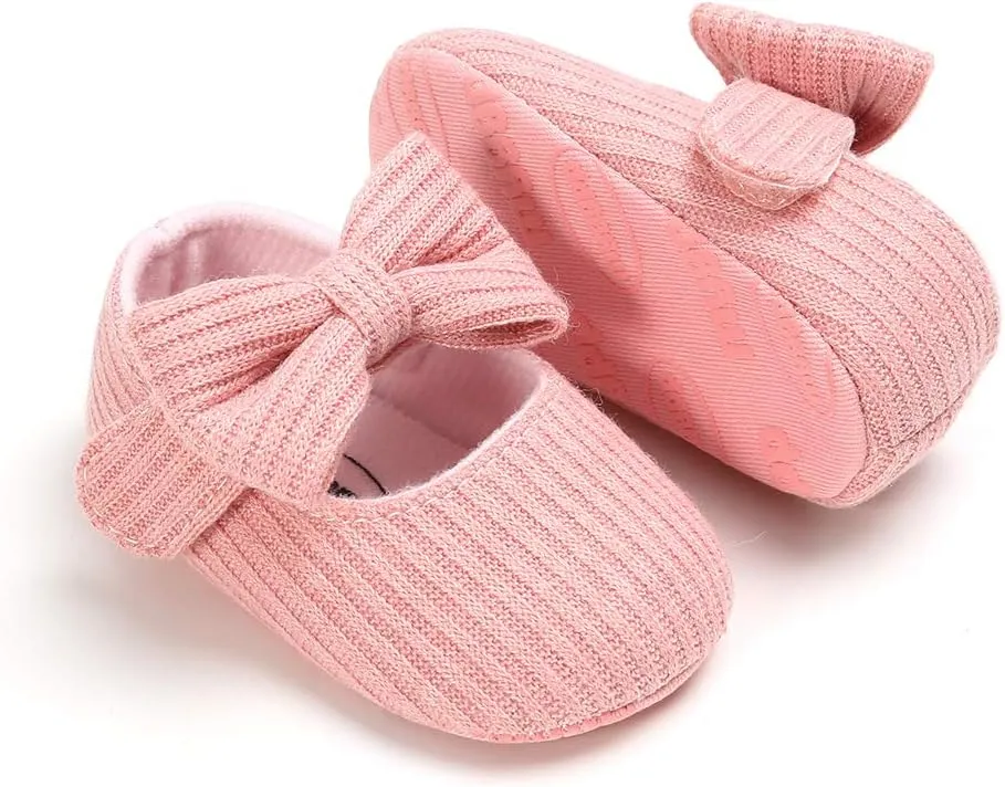 Baby Girls Mary Jane Flats with Bowknot Floral Princess Wedding Dress Shoes Soft Newborn Infant Crib First Walkers Prewalker