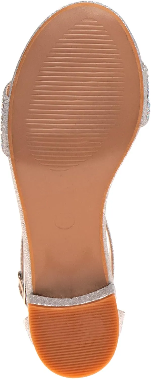 Badgley Mischka Girls Dress Shoes - Sandy Rhinestone Open Toe Dress Pump Sandals with Ankle Strap Heels for Kids (Rose Gold, Silver, Black) (Little Kid/Big Kid)