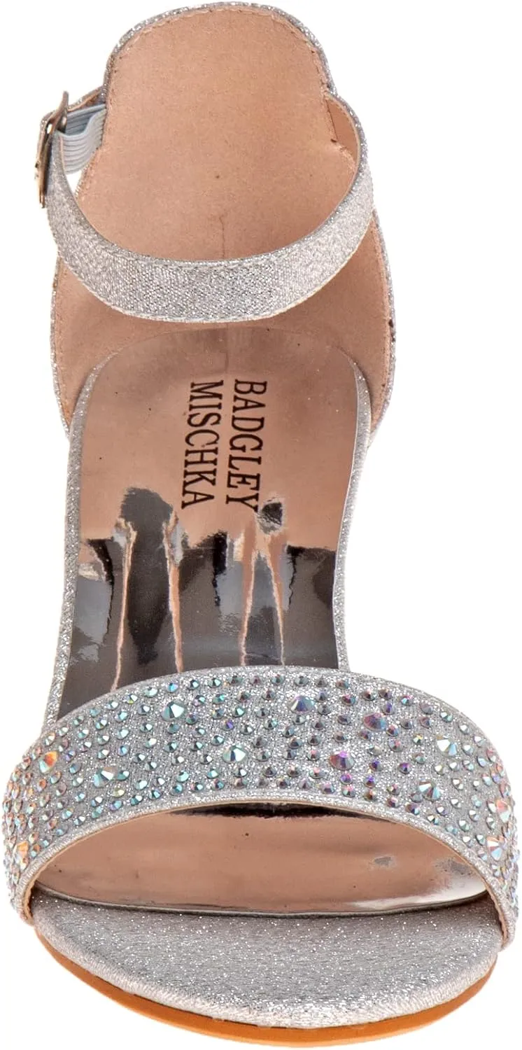 Badgley Mischka Girls Dress Shoes - Sandy Rhinestone Open Toe Dress Pump Sandals with Ankle Strap Heels for Kids (Rose Gold, Silver, Black) (Little Kid/Big Kid)