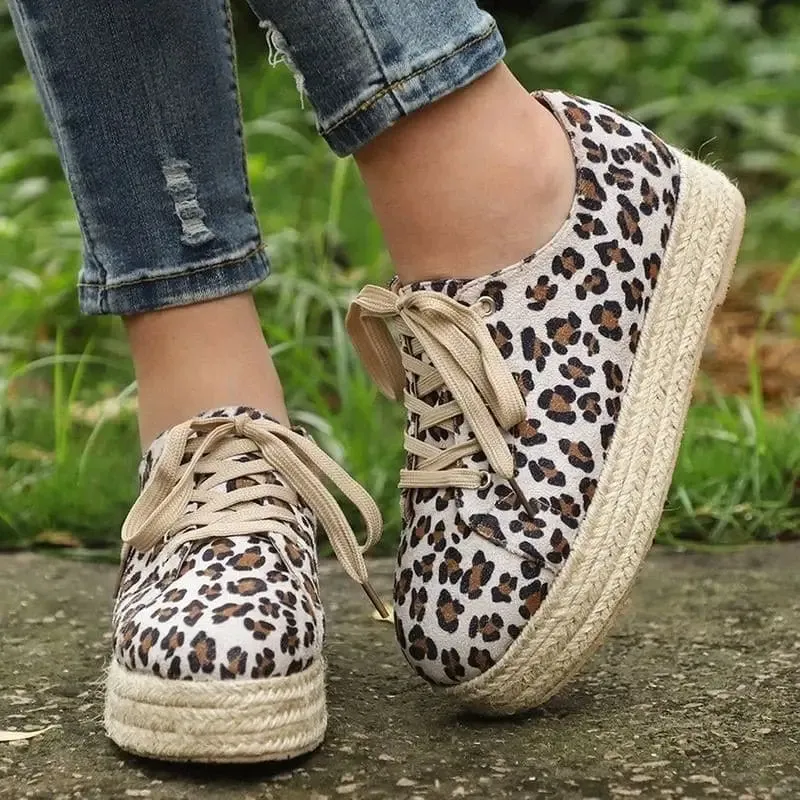Baskets Femme Léopard Espadrilles Beiges