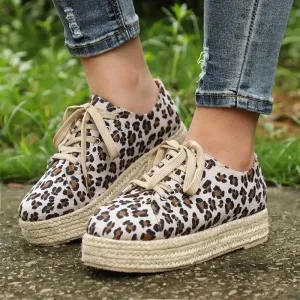 Baskets Femme Léopard Espadrilles Beiges