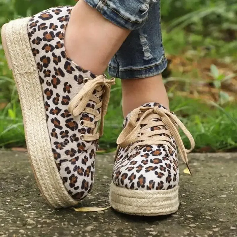 Baskets Femme Léopard Espadrilles Beiges