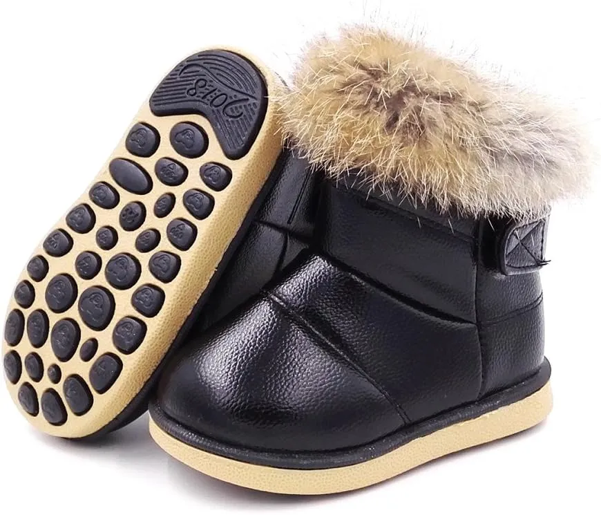 BEAU TODAY Girls Boys Snow Boots Winter Warm Waterproof Outdoor Non-Slip Cold Weather Comfortable Casual Shoes (Toddler/Little Kid)