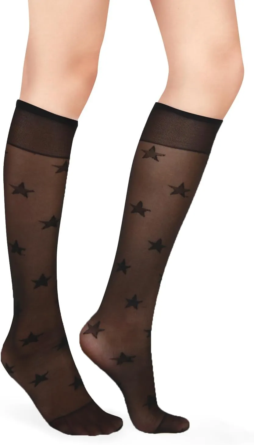 Benefeet Sox Womens Girls Sheer Knee High Socks Black White Mesh Fishnet Lace Stockings Nylon Kawaii Lolita Socks