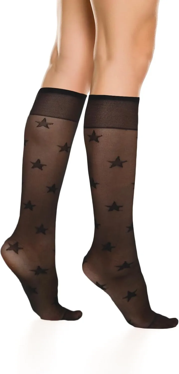 Benefeet Sox Womens Girls Sheer Knee High Socks Black White Mesh Fishnet Lace Stockings Nylon Kawaii Lolita Socks