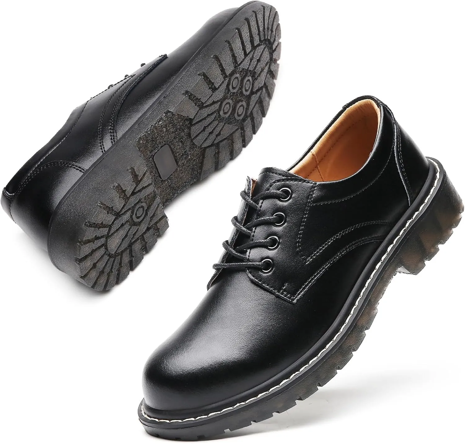 Black Oxford Shoes for Women Women's Oxfords Leather Flats Lace-Up Loafers Business Casual Work Office Uniform Dressy Server Shoes for Ladies Womens