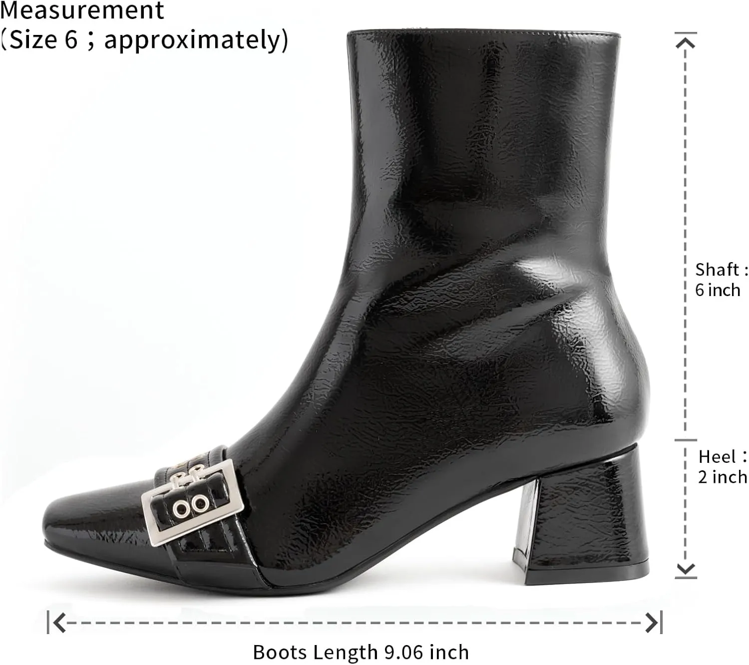 Black Square Toe Ankle Boots with Eyelet Buckle Straps Women Fashion Sexy 1 Inch Low Block Heel Zipper Booties
