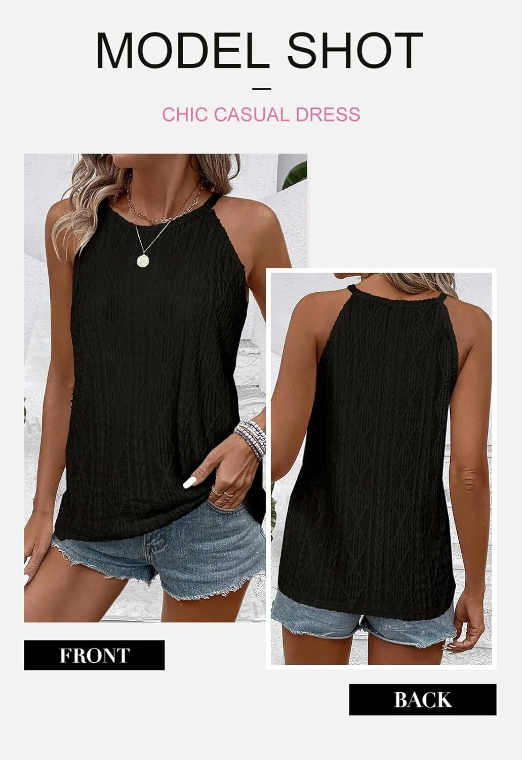 BLENCOT Tanks Tops for Women Trendy 2025 Spring Summer Casual Sleeveless Eyelet Basic Textured Halter Neck T Shirts