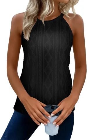 BLENCOT Tanks Tops for Women Trendy 2025 Spring Summer Casual Sleeveless Eyelet Basic Textured Halter Neck T Shirts