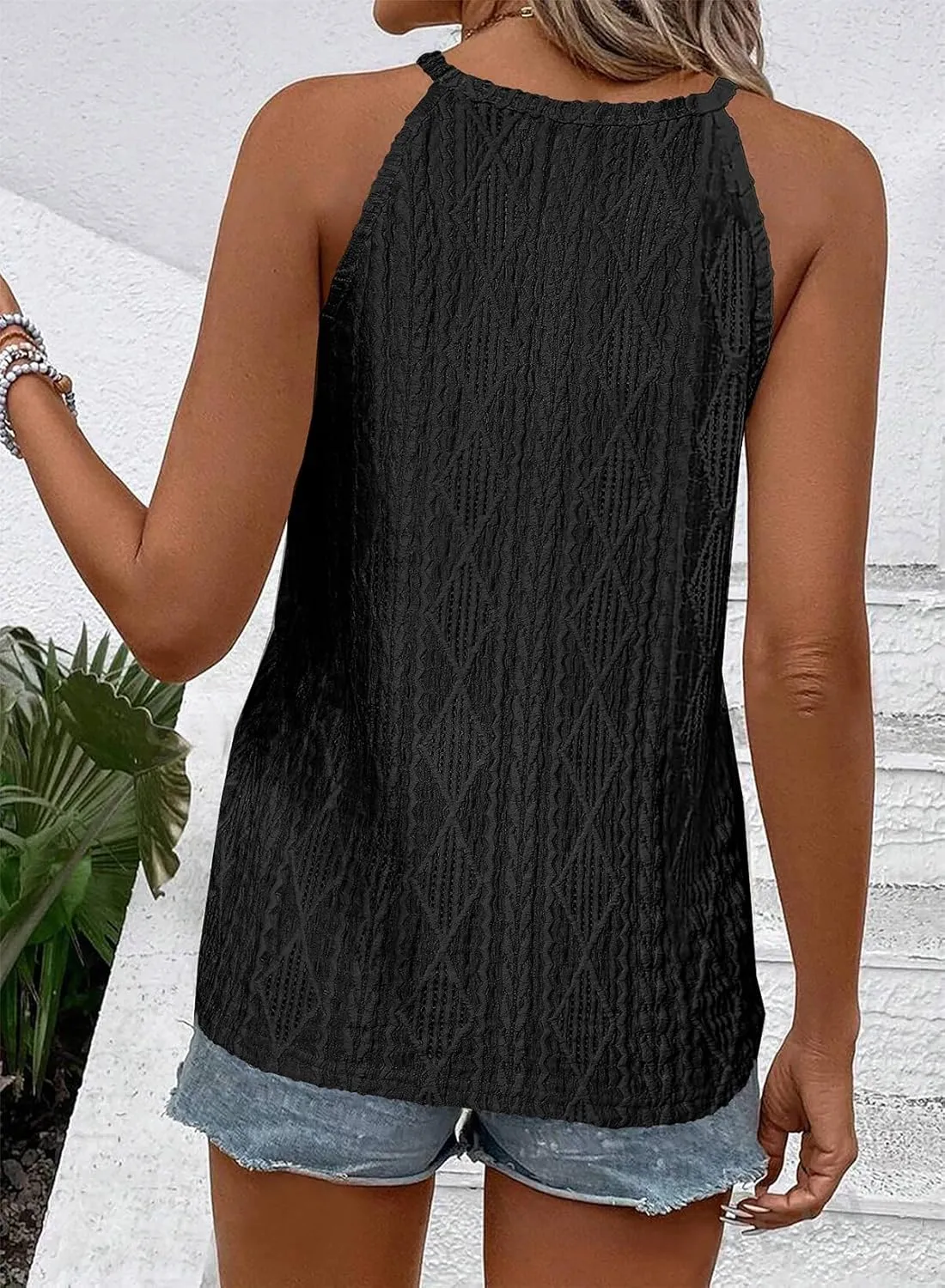 BLENCOT Tanks Tops for Women Trendy 2025 Spring Summer Casual Sleeveless Eyelet Basic Textured Halter Neck T Shirts