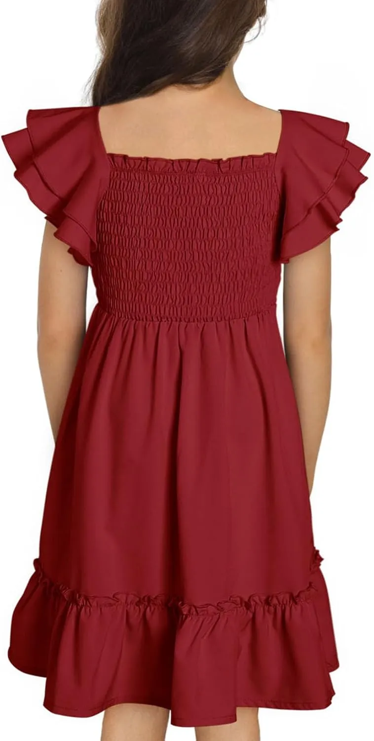 blibean Tween Girls Elegant Ruffle Sleeve Dresses Size 6-15 Years