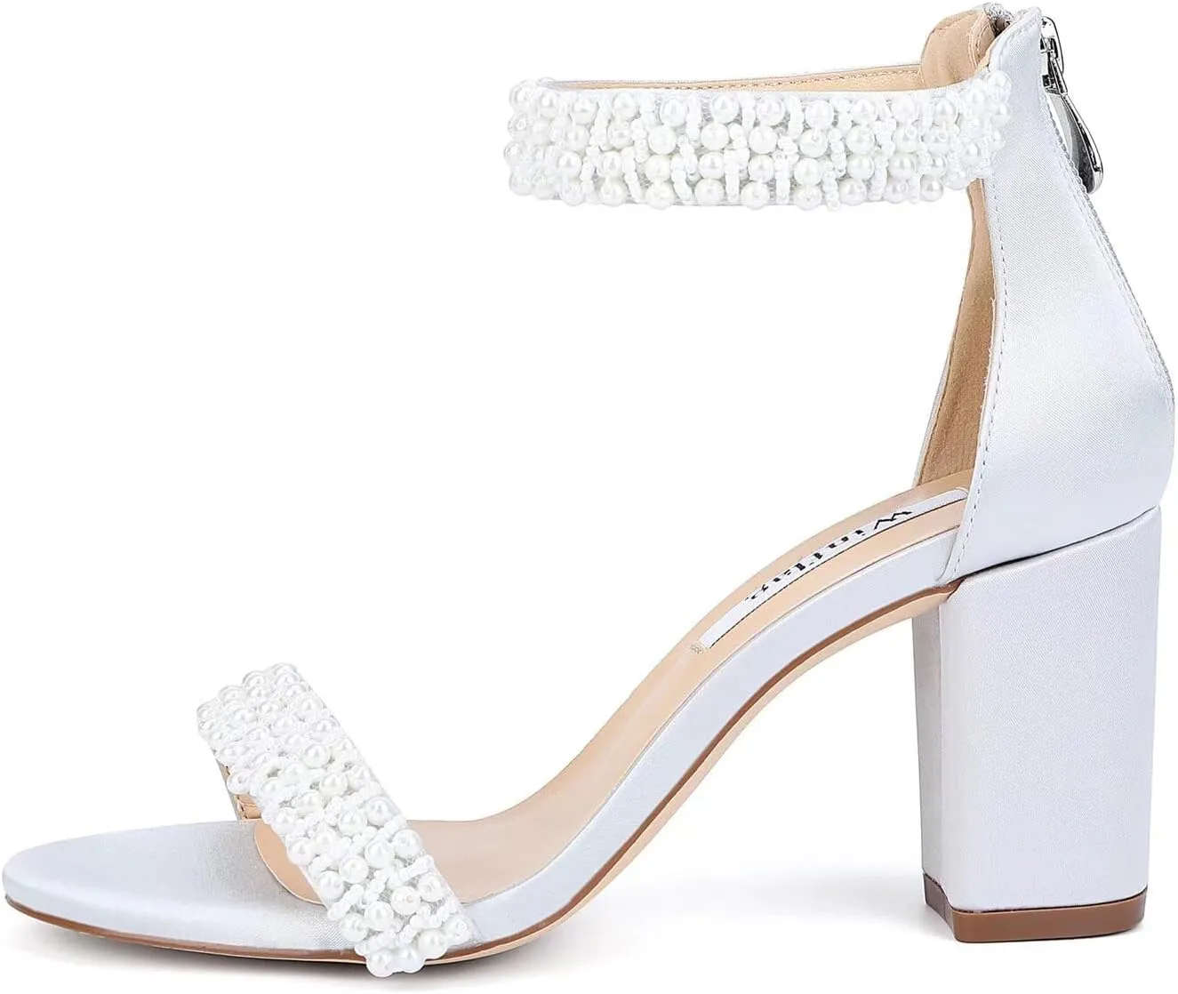 Block Heel Wedding Sandals Pearl Heels Open Toe Wedding Shoes for Bride Bridal Shoes