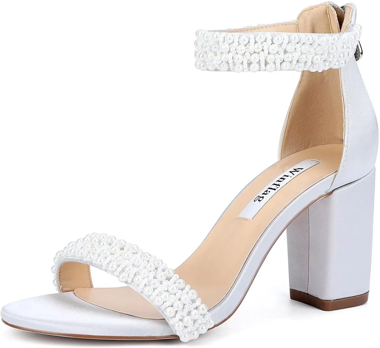 Block Heel Wedding Sandals Pearl Heels Open Toe Wedding Shoes for Bride Bridal Shoes