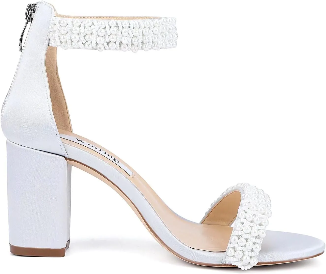 Block Heel Wedding Sandals Pearl Heels Open Toe Wedding Shoes for Bride Bridal Shoes