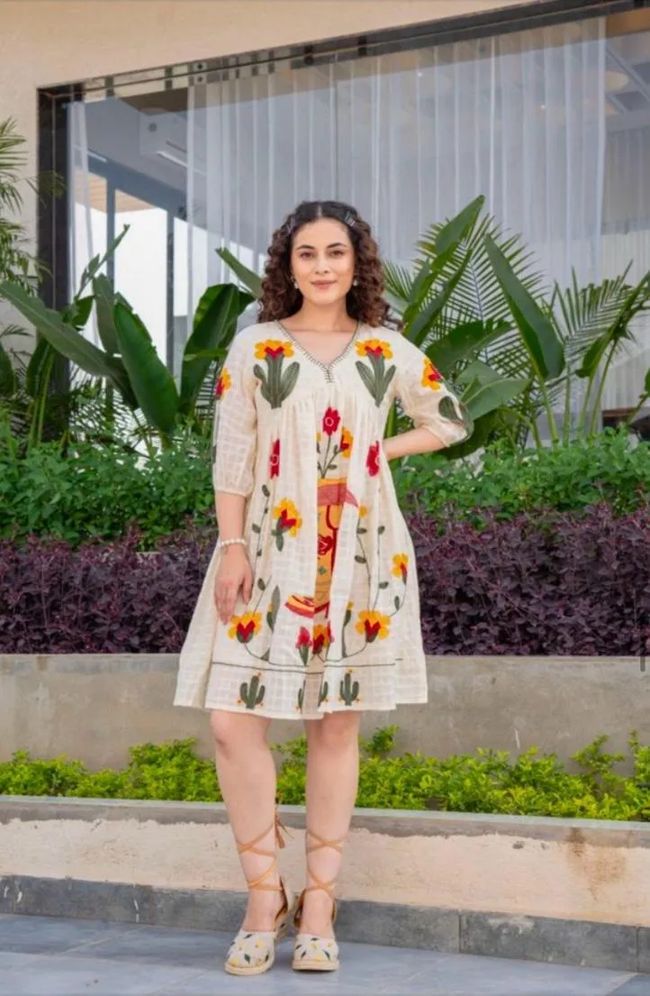Bloom Embroidered Cotton Dress – Effortless Elegance