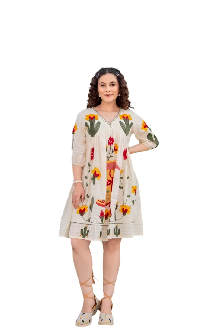 Bloom Embroidered Cotton Dress – Effortless Elegance