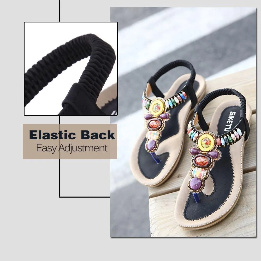 Bohemian Women's Beaded Sling Sandals Rhinestone Yoga Slingback Gladiator Beach Wedding Shoes Flip-Flop