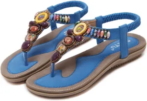 Bohemian Women's Beaded Sling Sandals Rhinestone Yoga Slingback Gladiator Beach Wedding Shoes Flip-Flop
