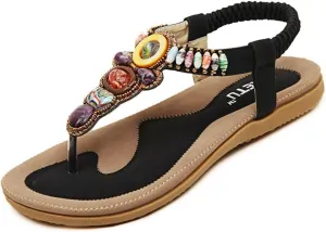 Bohemian Women's Beaded Sling Sandals Rhinestone Yoga Slingback Gladiator Beach Wedding Shoes Flip-Flop