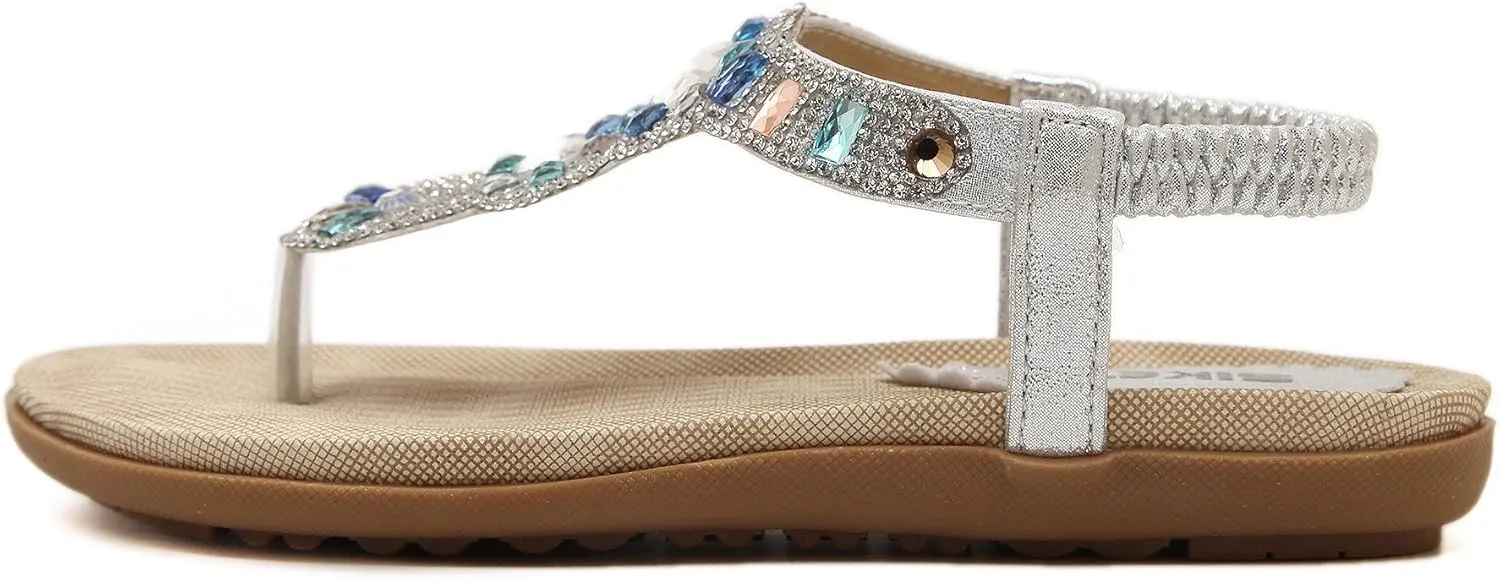Bohemian Women's Beaded Sling Sandals Rhinestone Yoga Slingback Gladiator Beach Wedding Shoes Flip-Flop
