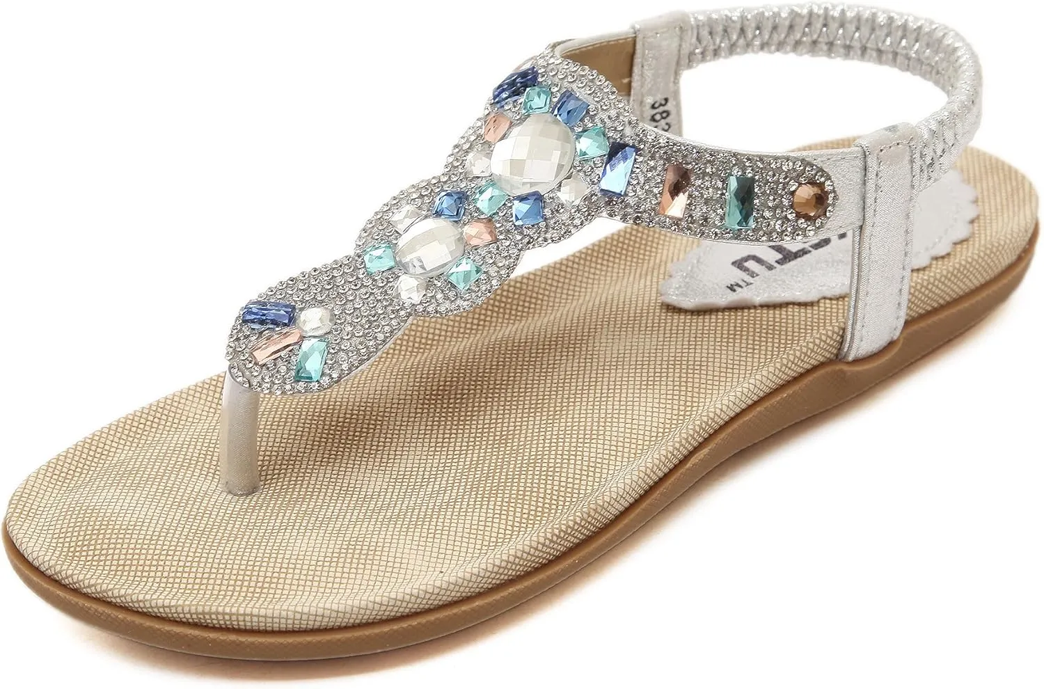 Bohemian Women's Beaded Sling Sandals Rhinestone Yoga Slingback Gladiator Beach Wedding Shoes Flip-Flop