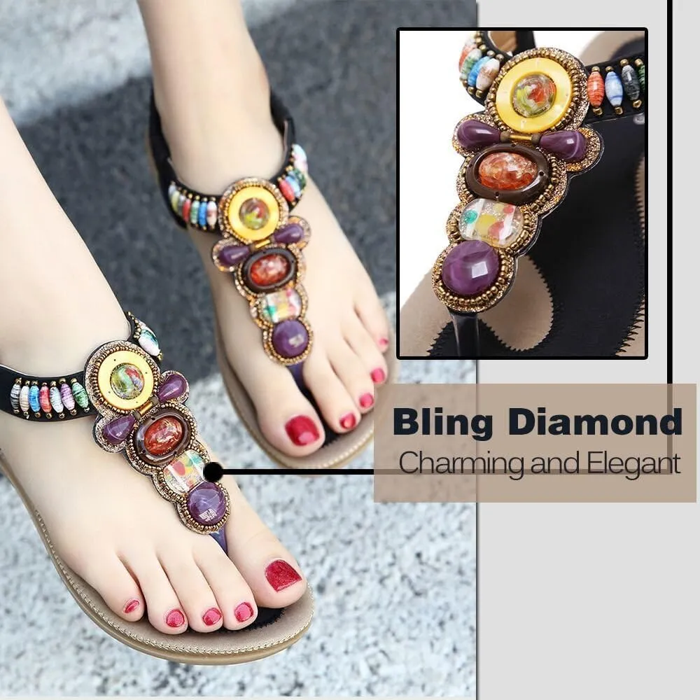 Bohemian Women's Beaded Sling Sandals Rhinestone Yoga Slingback Gladiator Beach Wedding Shoes Flip-Flop