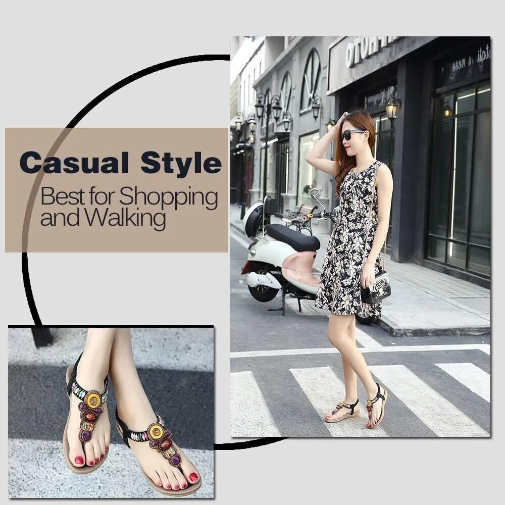 Bohemian Women's Beaded Sling Sandals Rhinestone Yoga Slingback Gladiator Beach Wedding Shoes Flip-Flop