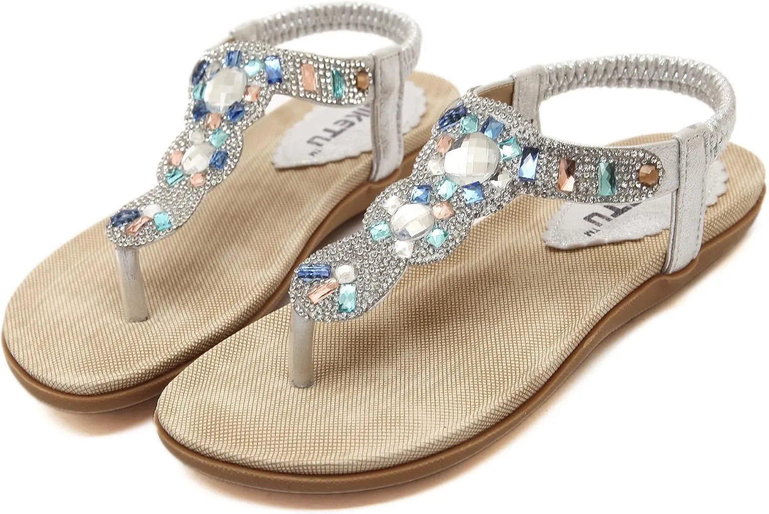 Bohemian Women's Beaded Sling Sandals Rhinestone Yoga Slingback Gladiator Beach Wedding Shoes Flip-Flop