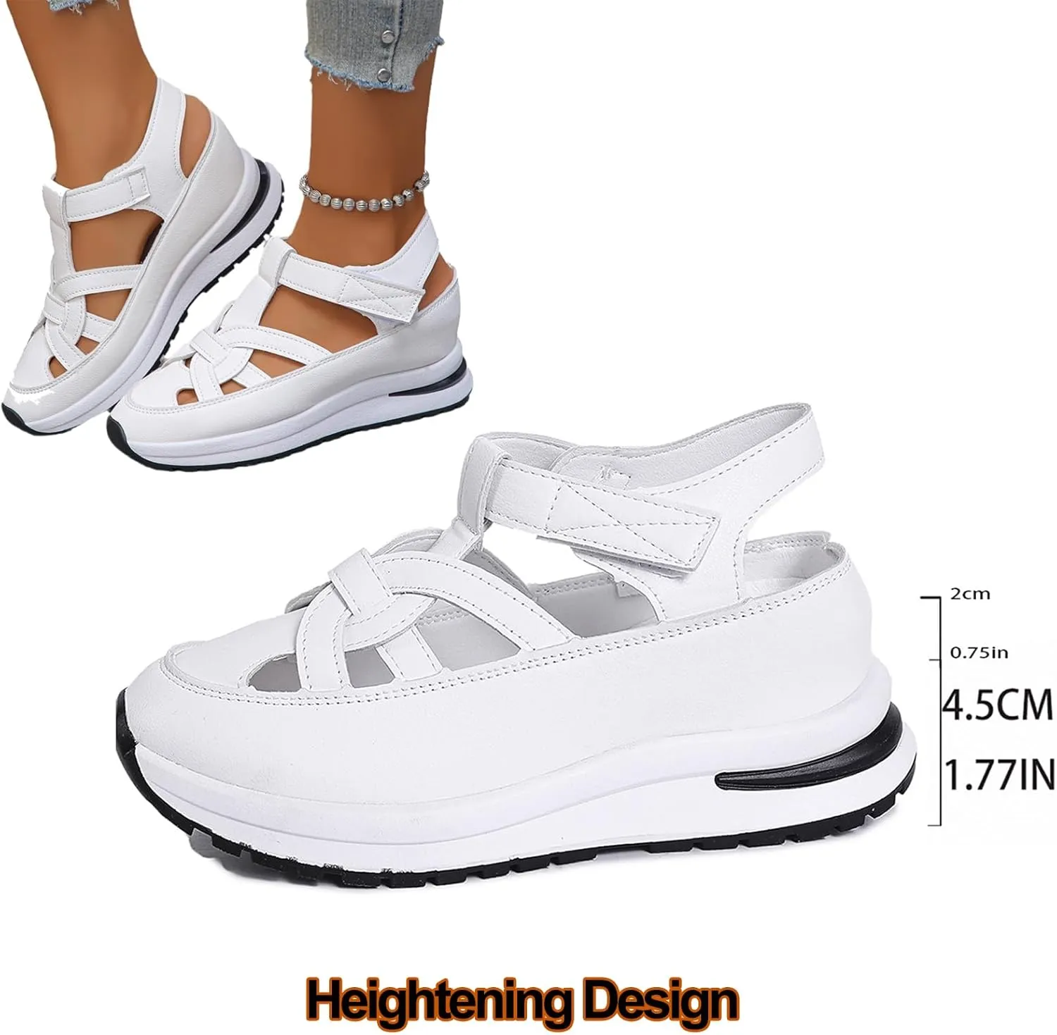 Bomre Shoes, Bomre Orthopedic Shoes, Aveta Orthopedic Sandals, Bootara Women's Plus Size Hollow-Out Casual Sandals, Closed Toe Platform Sandals Height-Boosting Thick Sole,Hiking & Casual Wear