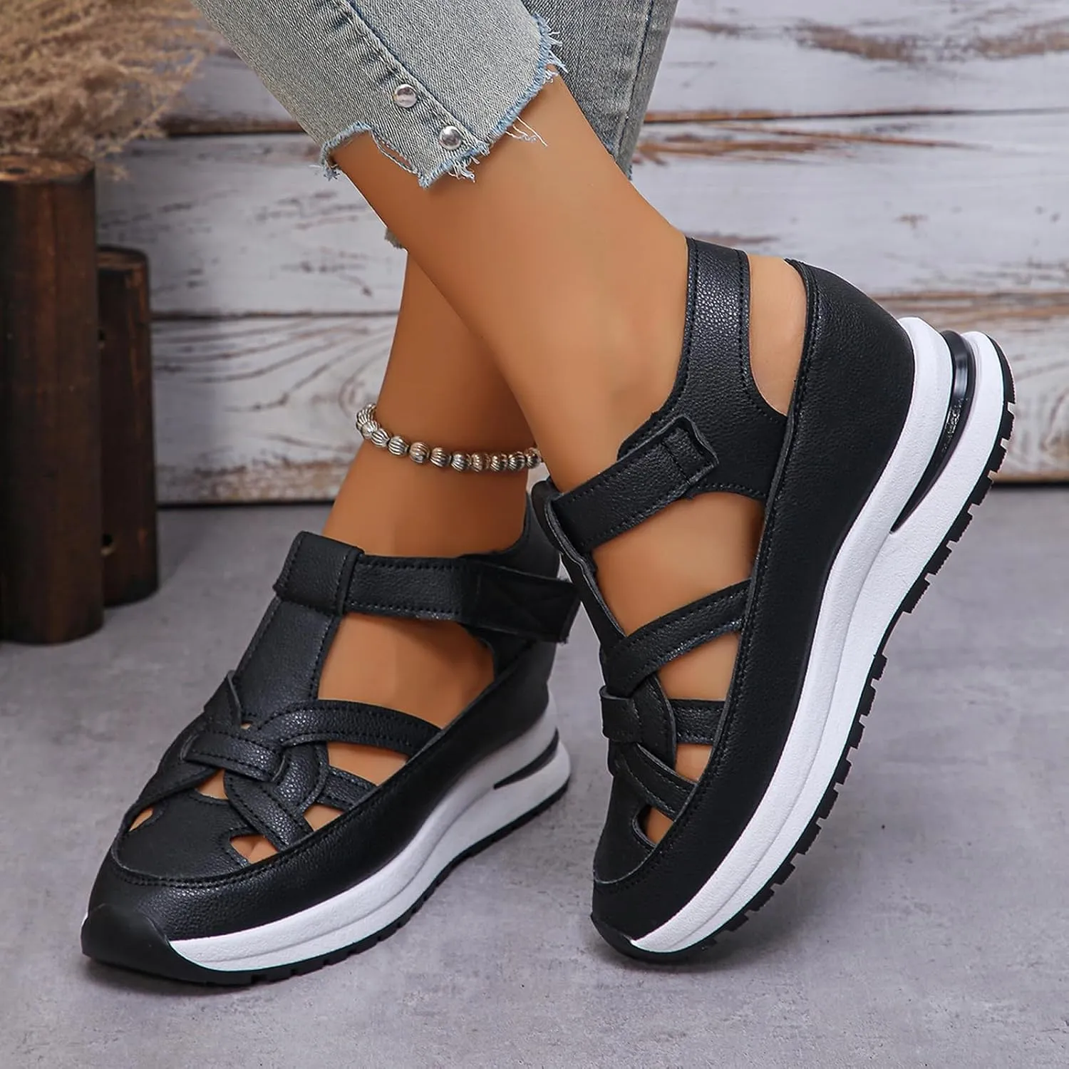Bomre Shoes, Bomre Orthopedic Shoes, Aveta Orthopedic Sandals, Bootara Women's Plus Size Hollow-Out Casual Sandals, Closed Toe Platform Sandals Height-Boosting Thick Sole,Hiking & Casual Wear