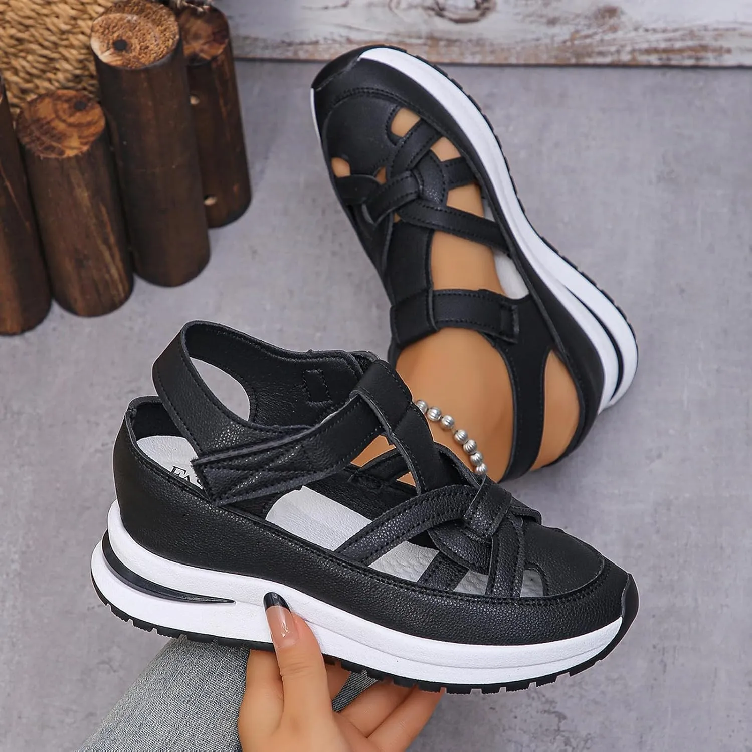 Bomre Shoes, Bomre Orthopedic Shoes, Aveta Orthopedic Sandals, Bootara Women's Plus Size Hollow-Out Casual Sandals, Closed Toe Platform Sandals Height-Boosting Thick Sole,Hiking & Casual Wear
