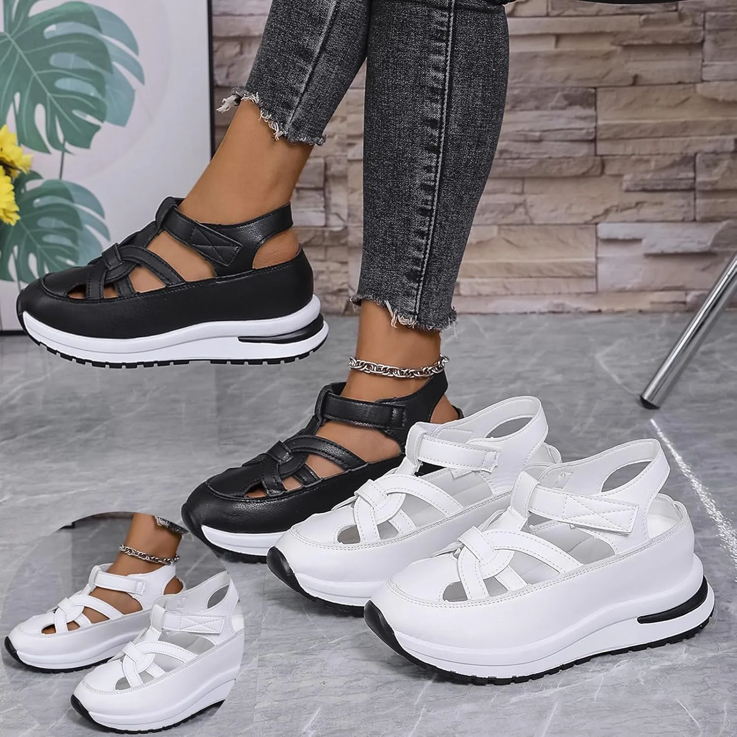 Bomre Shoes, Bomre Orthopedic Shoes, Aveta Orthopedic Sandals, Bootara Women's Plus Size Hollow-Out Casual Sandals, Closed Toe Platform Sandals Height-Boosting Thick Sole,Hiking & Casual Wear