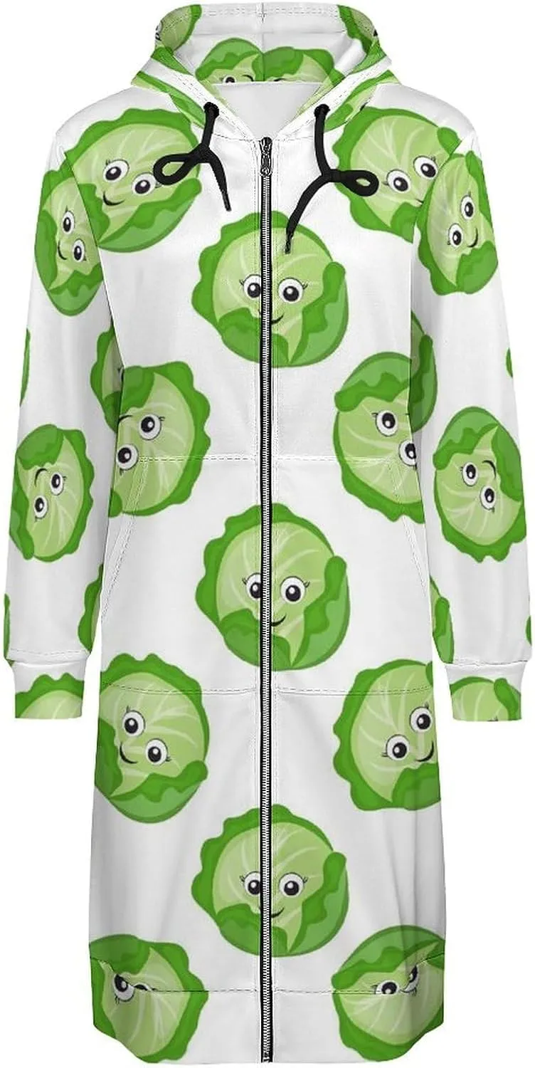 Bright Cabbage Cute Eyes Funny Womens Zip Up Hoodies Long Sleeve Sweatshirts Jackets, Stylish Casual Jackets for Women