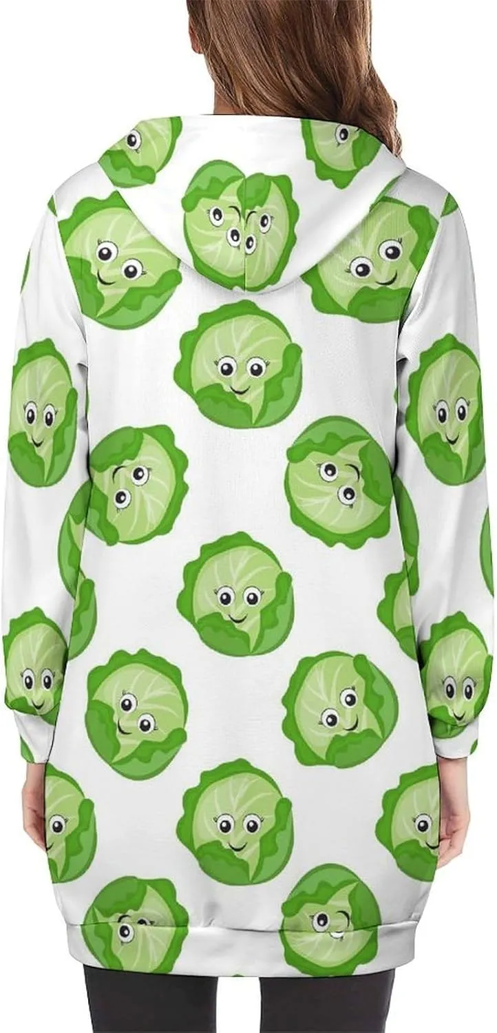 Bright Cabbage Cute Eyes Funny Womens Zip Up Hoodies Long Sleeve Sweatshirts Jackets, Stylish Casual Jackets for Women