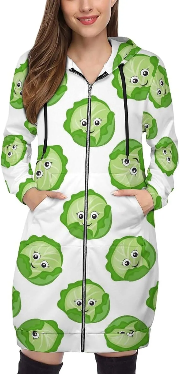 Bright Cabbage Cute Eyes Funny Womens Zip Up Hoodies Long Sleeve Sweatshirts Jackets, Stylish Casual Jackets for Women