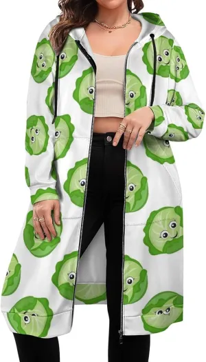 Bright Cabbage Cute Eyes Funny Womens Zip Up Hoodies Long Sleeve Sweatshirts Jackets, Stylish Casual Jackets for Women