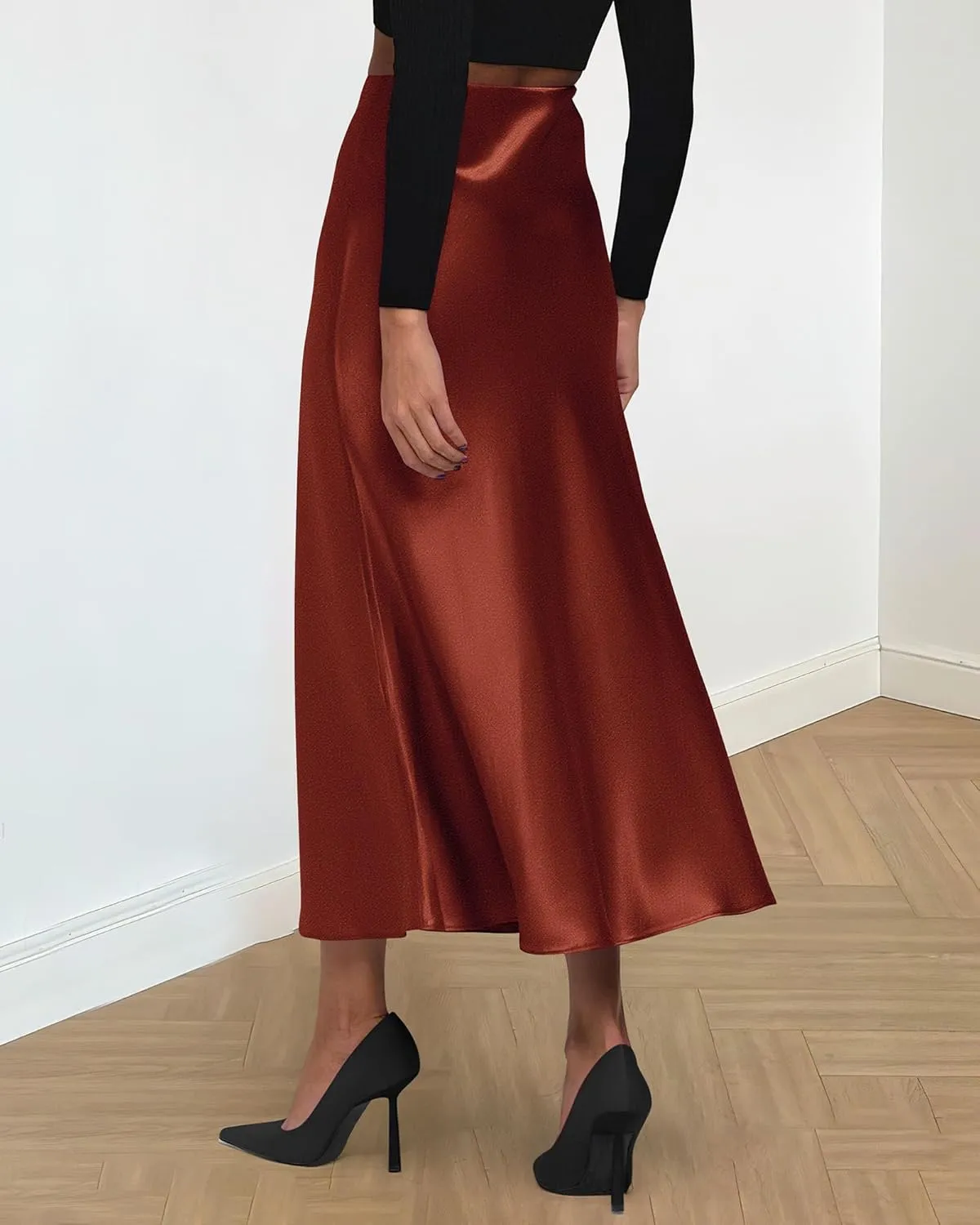 BTFBM 2025 Women Summer Spring Long Satin Skirt Silk Elegant High Waist Cocktail Party Wedding Flowy A-Line Midi Skirts