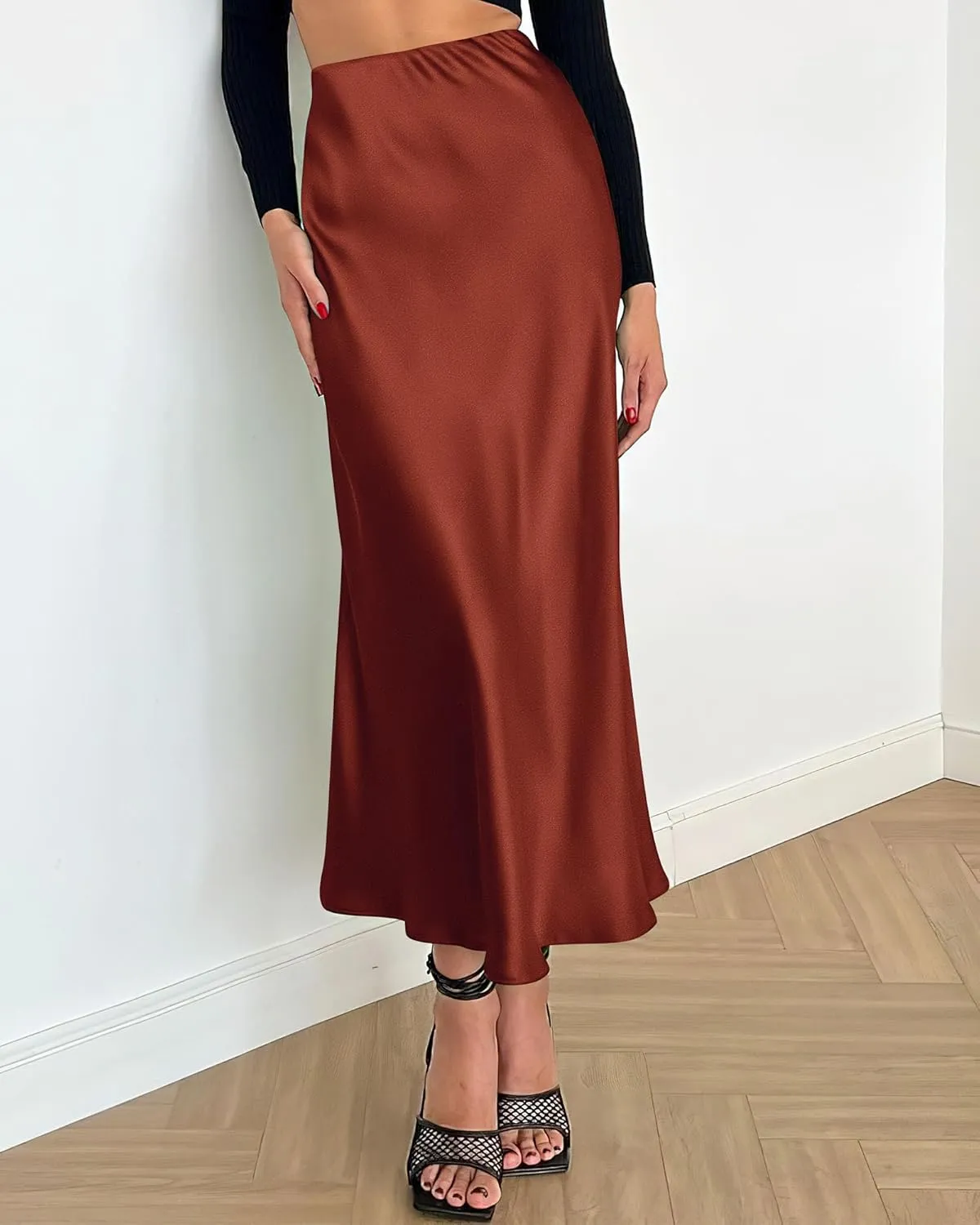 BTFBM 2025 Women Summer Spring Long Satin Skirt Silk Elegant High Waist Cocktail Party Wedding Flowy A-Line Midi Skirts