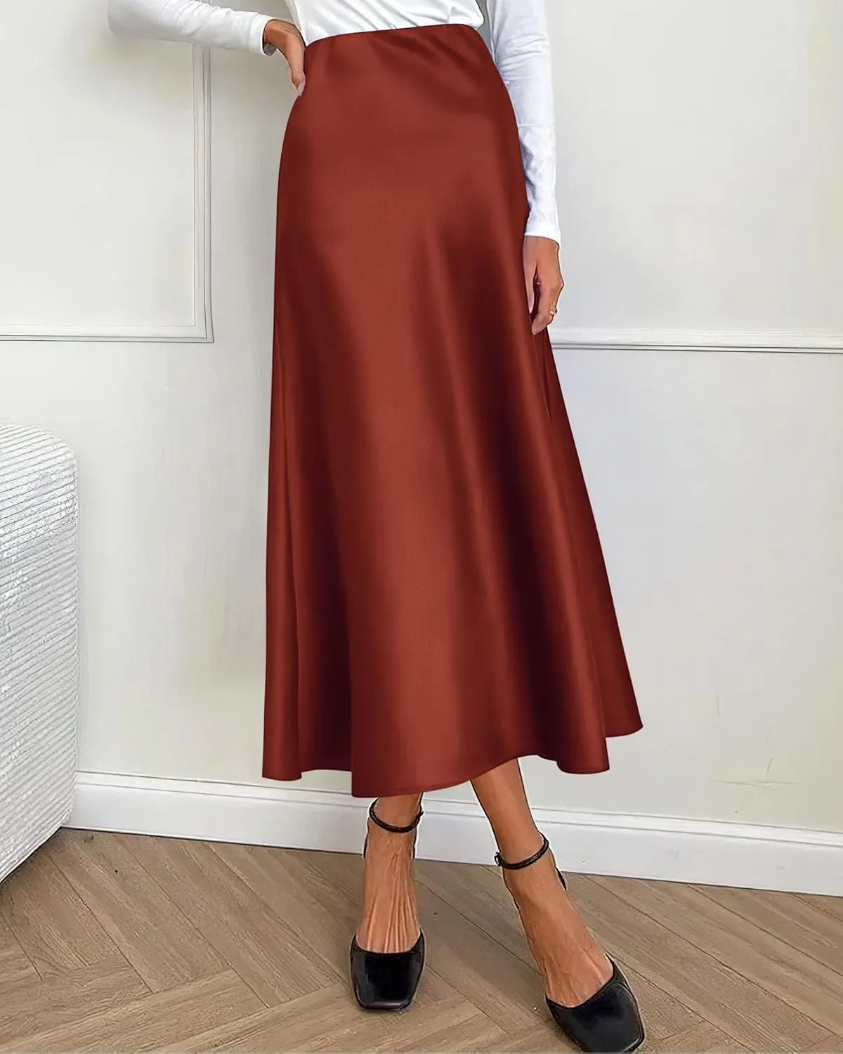 BTFBM 2025 Women Summer Spring Long Satin Skirt Silk Elegant High Waist Cocktail Party Wedding Flowy A-Line Midi Skirts