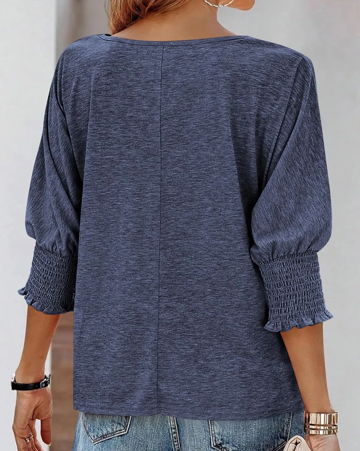 BTFBM Womens Casual 3/4 Sleeve Tops Dressy Spring Summer T Shirts 2025 Crewneck Loose Tunic Vacation Blouses