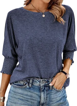 BTFBM Womens Casual 3/4 Sleeve Tops Dressy Spring Summer T Shirts 2025 Crewneck Loose Tunic Vacation Blouses