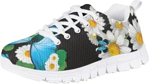 Butterfly Print Cute Tennis Shoes for Girls Nonslip Lightweight School Dance Athletic Running Shoes Kids Casual Sport Sneakers