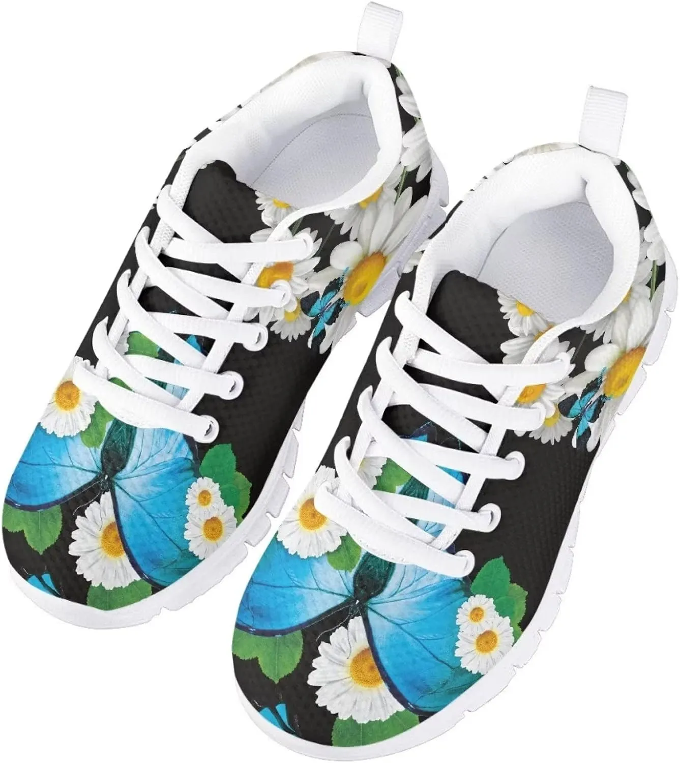 Butterfly Print Cute Tennis Shoes for Girls Nonslip Lightweight School Dance Athletic Running Shoes Kids Casual Sport Sneakers