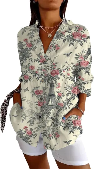 Button Down Long Sleeve Shirts for Women 2025 Summer Casual Trendy Lightweight Japanese Art Printed Tops Blouses